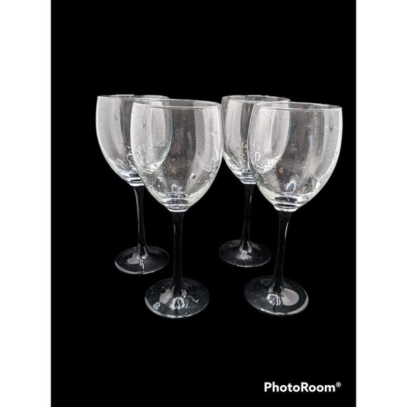 Vintage black stem  water goblet glasses  8 in set of 4 - Picture 1 of 11